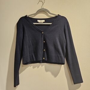 Love, Bonito Navy Blue V-Neck Button-Up Sweater